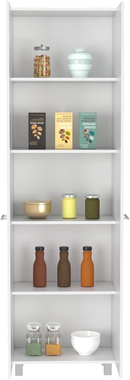 23.6" D*14.5" W*78.7" H Freestanding Kitchen Pantry with 4 Shelves, Double Door, Rectangular Storage Cabinet, Modern Minimalist, for Living Room, Dining Room, White