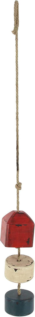 Deco 79 60642 Pine Wood and Iron Rope Float Wall Decor, 46" x 4", Red/White/Blue/Brown