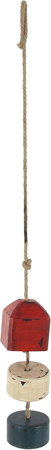 Deco 79 60642 Pine Wood and Iron Rope Float Wall Decor, 46" x 4", Red/White/Blue/Brown
