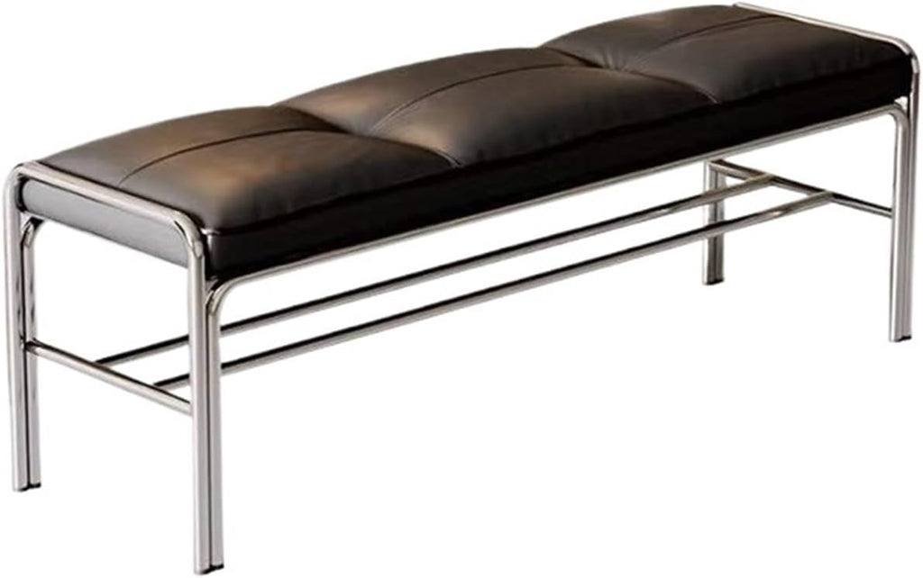 Modern Stainless Steel Long Bench with Leather Cushion Home-use Soft-Pack Shoe Changing Stool Black Entryway(Small)