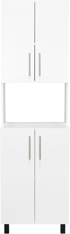 22.2" D*13.2" W*76.8" H Kitchen Pantry with 2 Shelves, 2 Double Doors with Sliver Door Handles, Wood Rectangular Storage Cabinet, Modern Minimalist, for Living Room, Dining Room, White