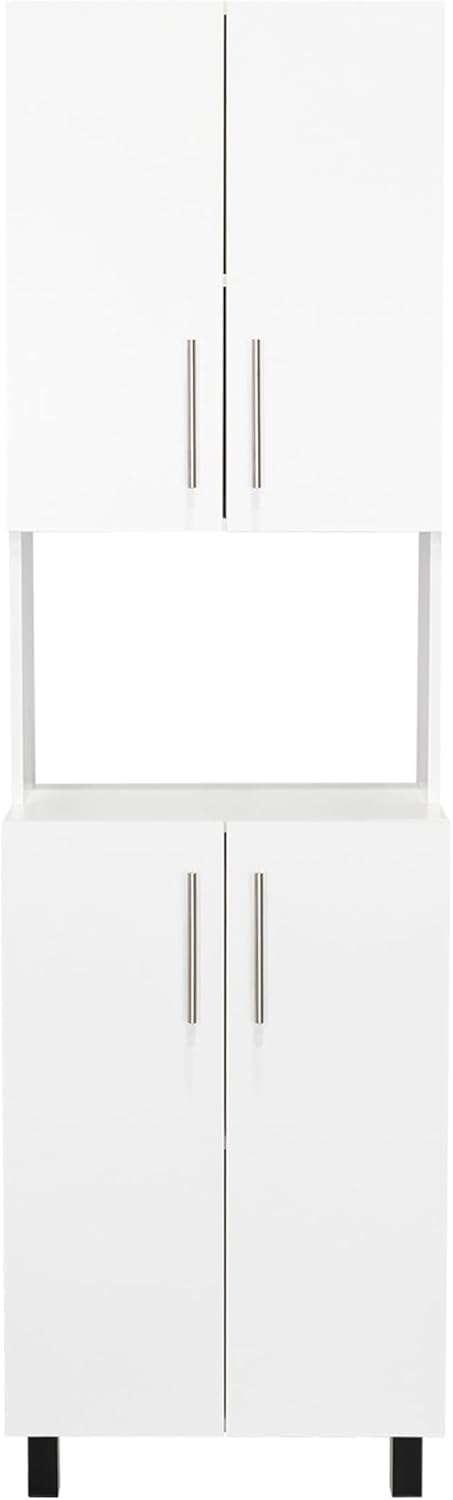 76.8" White Double Door Storage Cabinet: Modern Kitchen Pantry with Open Shelf & Hutch - Wooden Organizer for Small Spaces & Family Households