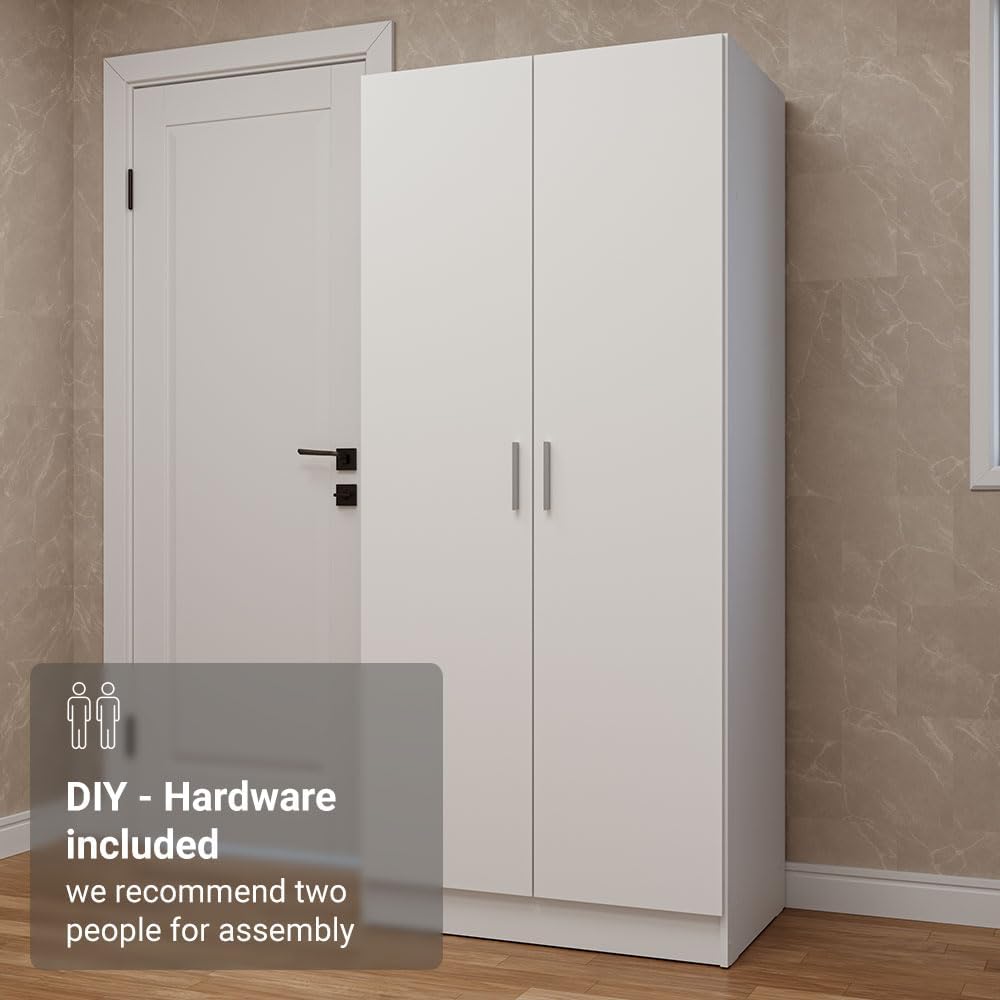 Madesa Kitchen Pantry Storage Cabinet with 2 Doors, Ample Shelf and Hanging Space 31 Inch Utility Armoire Organization Unit - White