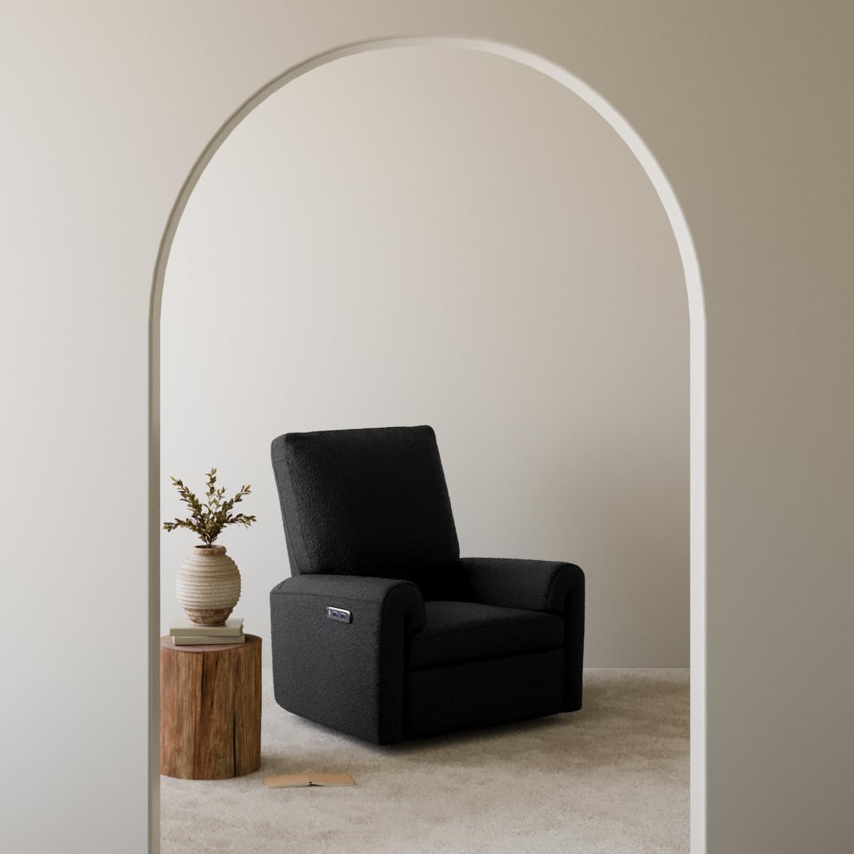 Storkcraft Sorrento Deluxe Power Recliner Swivel Glider – Premium Electronic Nursery Rocking Chair, Oeko-TEX 100 Certified, Includes Dual-USB Charging Port with USB-A & USB-C (Black Boucle)