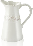 White Ceramic Pitcher Vase, Flower Pitcher,Farmhouse vase for Home Décor, 8.5inch Jug Vase.