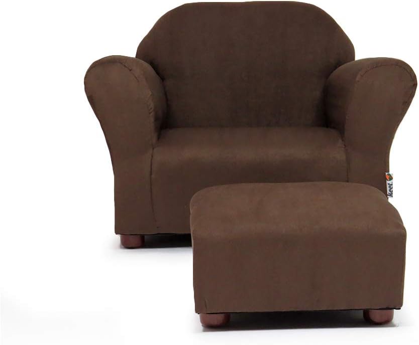 Roundy Kids Chair with Ottoman, Microsuede Upholstered, Ergonomic & Comfortable Design, Sturdy Wooden Frame, Ideal for Boys & Girls Ages 2-5, Easy to Clean, Perfect for Bedrooms, Playrooms & Daycares
