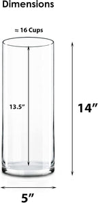 CYS Excel Glass Cylinder Vase (H:14" D:5") | Multiple Size Choices Glass Flower Vase Centerpieces | Hurricane Floating Candle Holder Vase