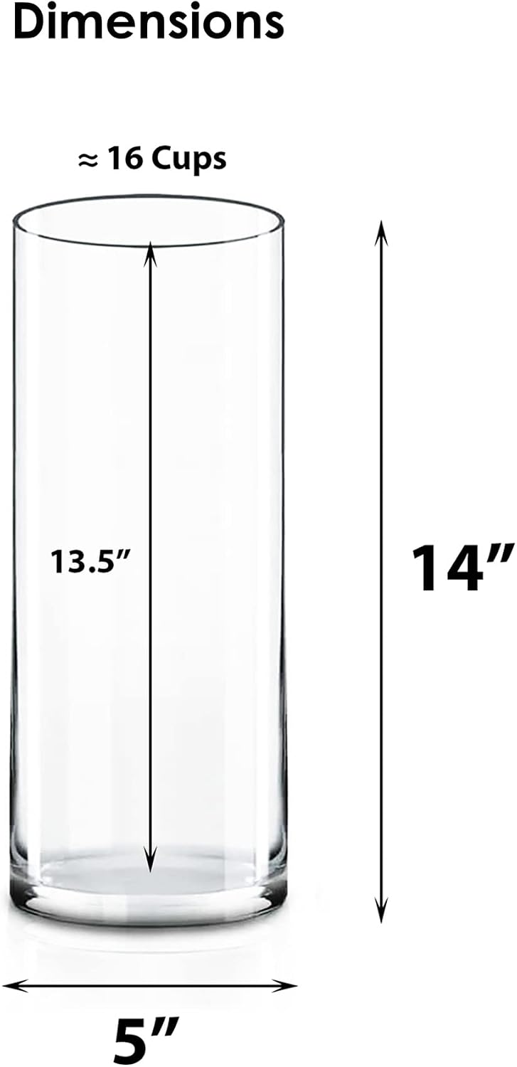 CYS Excel Glass Cylinder Vase (H:14" D:5") | Multiple Size Choices Glass Flower Vase Centerpieces | Hurricane Floating Candle Holder Vase