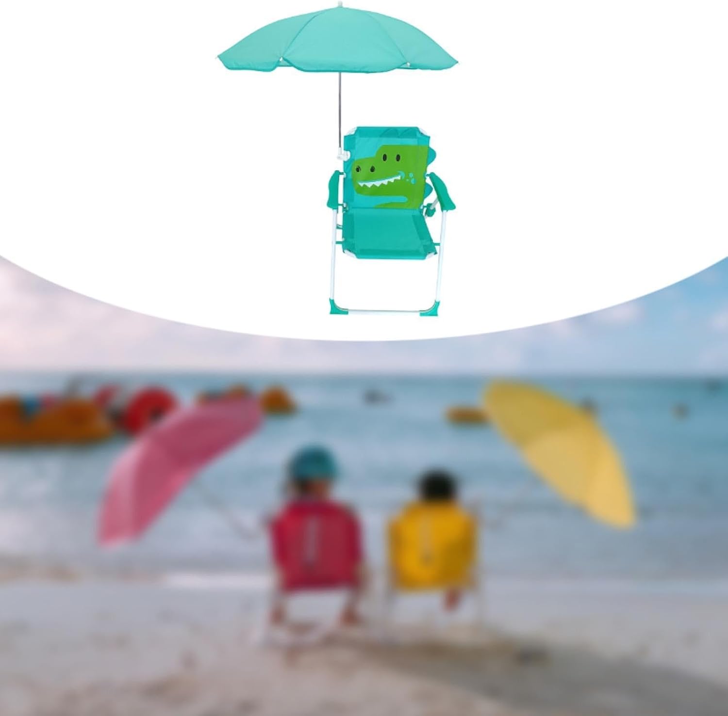 Child Beach Chair Portable Foldable Seat with Sun Protection Umbrella Oxford Cloth Steel Pipe Suitable for Children Fishing Courtyard, Green