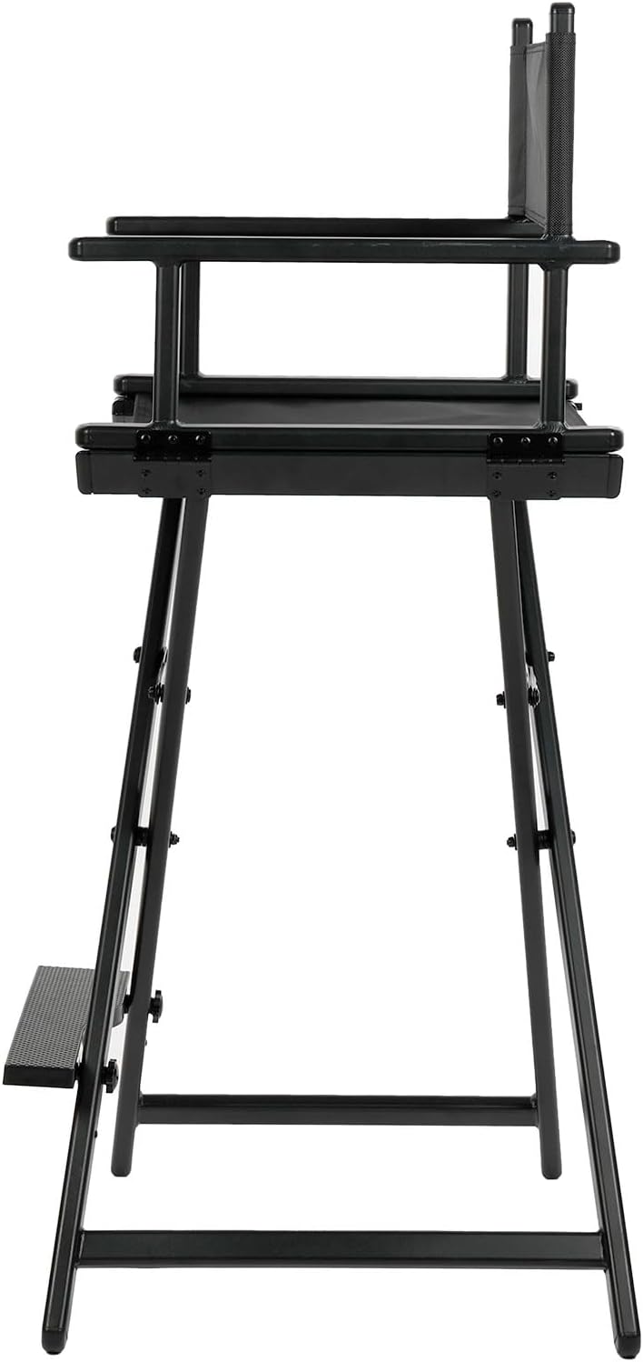 30'' Aluminum Tall Directors Chair, Portable Makeup Chair for Makeup Artist, Makeup Chair Teachers Chair Only 10.15LB, Black
