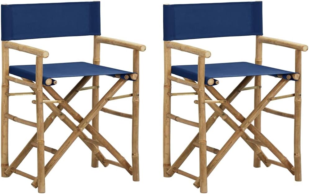 SKM Folding Director's Chairs 2 pcs Blue Bamboo and Fabric