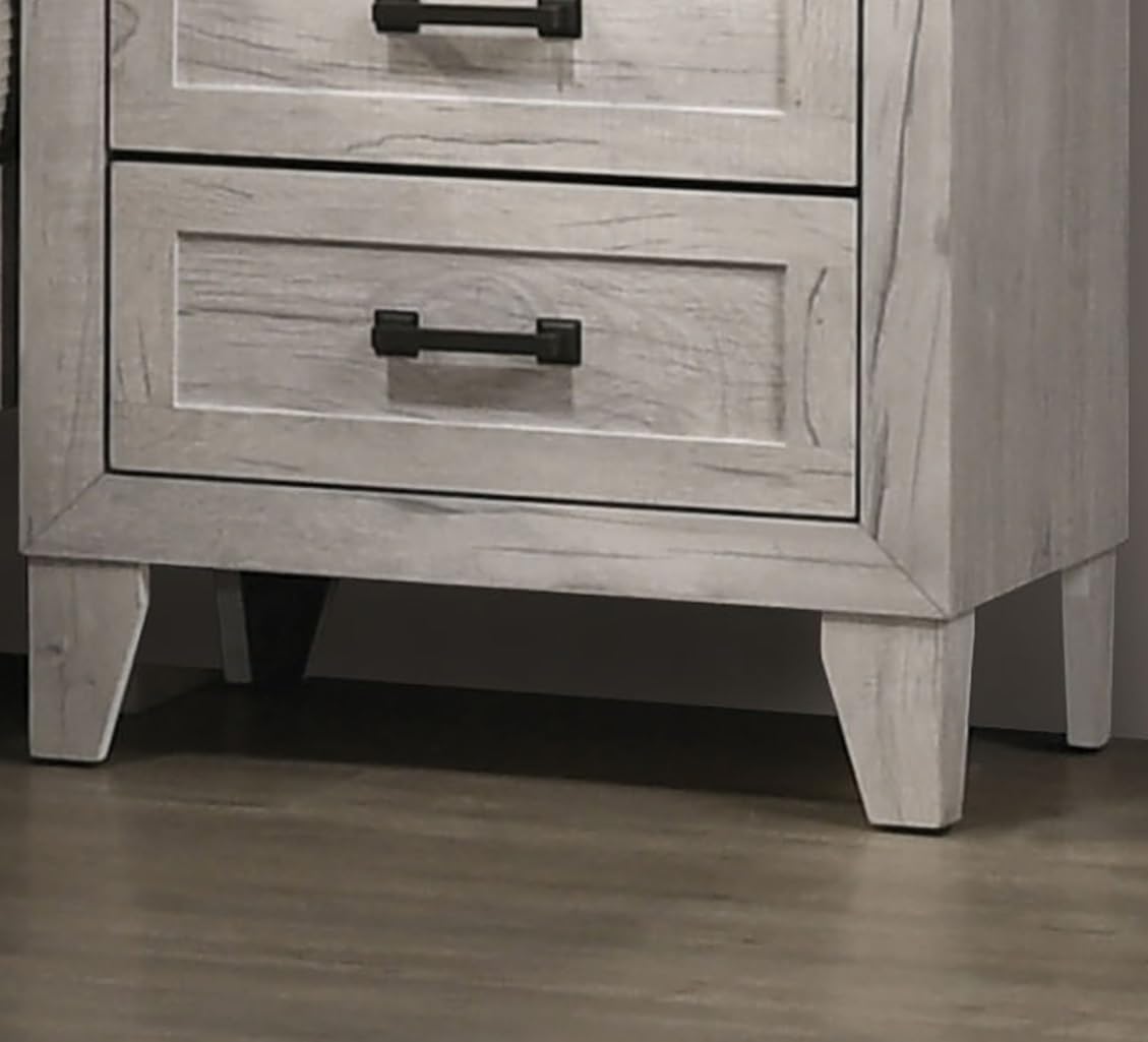 Bedside Table White Wash Finish Striking Elegant 1pc Nightstand Contemporary Style Black Bar Pull 2-Drawers,for Small Spaces