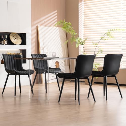 YOUNUOKE Dining Chairs Set of 2 Mid-Century Modern Kitchen Chair Black | Faux leather upholstered with Back, fits dining living waiting room guest reception. Waterproof easy to clean assemble, 300lb