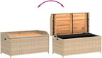 Beige Brown Outdoor Storage Bench, Acacia Wood Poly Rattan Patio Furniture, Weatherproof Garden Seating for Porch, 2-Person Capacity Bench Seating