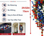 2 PCS Patriotic Hanging Flower Baskets with LED Lights, Red White and Blue Artificial Flowers for Outdoor Porch Decor, UV Resistant Faux Flowers for 4th of July, Memorial Day Garden Patio Decor