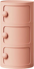 3 Tier Round Nightstand with Drawers, Plastic Pink Nightstand Modern Round Bedside Table with Handles and Sliding Door for Bedroom, Living Room