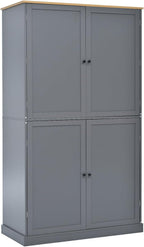 71.3" Tall Wooden Storage Cabinet with 4 Doors and Adjustable Shelves, 40.2" W Freestanding Kitchen Pantry Cupboard Storage Cabinet for Kitchen, Living Room, Dining Room and Office, Gray