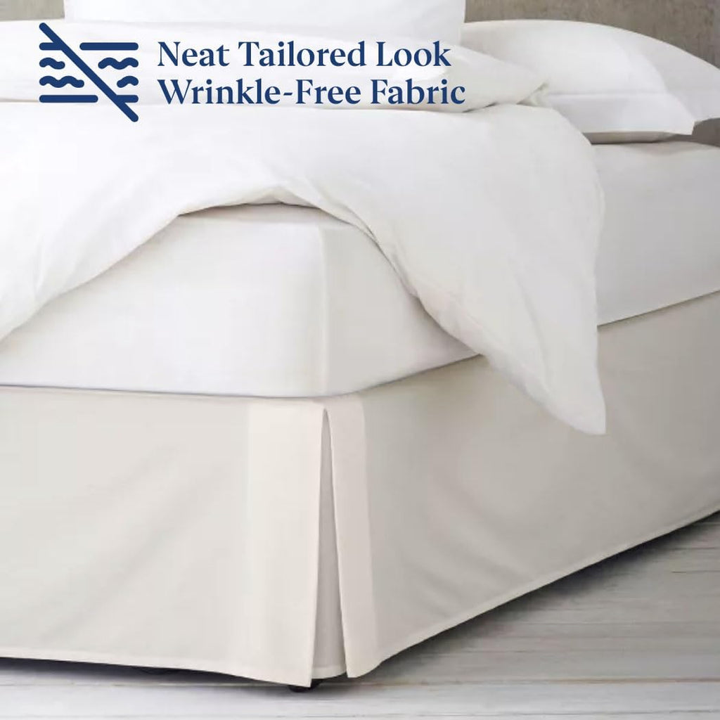 SKY BEDDINGS Luxury Pleated King Bed Skirt with Split Corners - 16 Inch Tailored Drop - Pleated Dust Ruffle - Wrinkle-Free 100% Microfiber - Easy Fit, Soft & Durable - Ivory