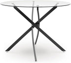 Signature Design by Ashley Pharwynn Modern Glass Tabletop Dining Table with Cross-Shaped Base, Black