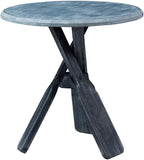 MAKLAINE Distressed Wood Coastal Side Table, Canoe Paddle Tripod Base, Beveled Gray Finish, 22 in Round Rubberwood Top, Nautical Style Accent Table for Living Room, Lake or Beach Home Decor