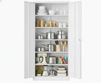 GarveeHome Storage Metal Cabinet 71" with Doors and Shelves Adjustable Adjustable Feet and Lock Tall Storage Cabinet for Pantry Garage Craft Bedroom Office