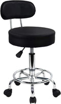 KKTONER PU Leather Rolling Stool Mid-Back with Footrest Height Adjustable Office Computer Home Drafting Swivel Task Chair with Wheels (Black)