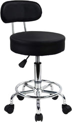 KKTONER PU Leather Rolling Stool Mid-Back with Footrest Height Adjustable Office Computer Home Drafting Swivel Task Chair with Wheels (Black)