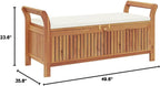 Garden Storage Bench Cream White Natural Wood, Solid Acacia Wood Outdoor Furniture with Soft Polyester Cushion and Easy-Clean Zipper, 49.6 Inch Long Seating for Two, Durable