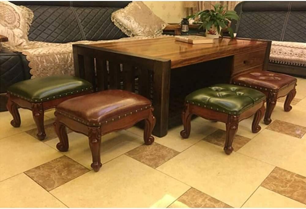 BABYCE Ottoman Stool European Creative Solid Wood Shoes Bench Living Room Coffee Table Side Stool Short Stool Simple Small Bench Sofa Leather Stool (Color : C)