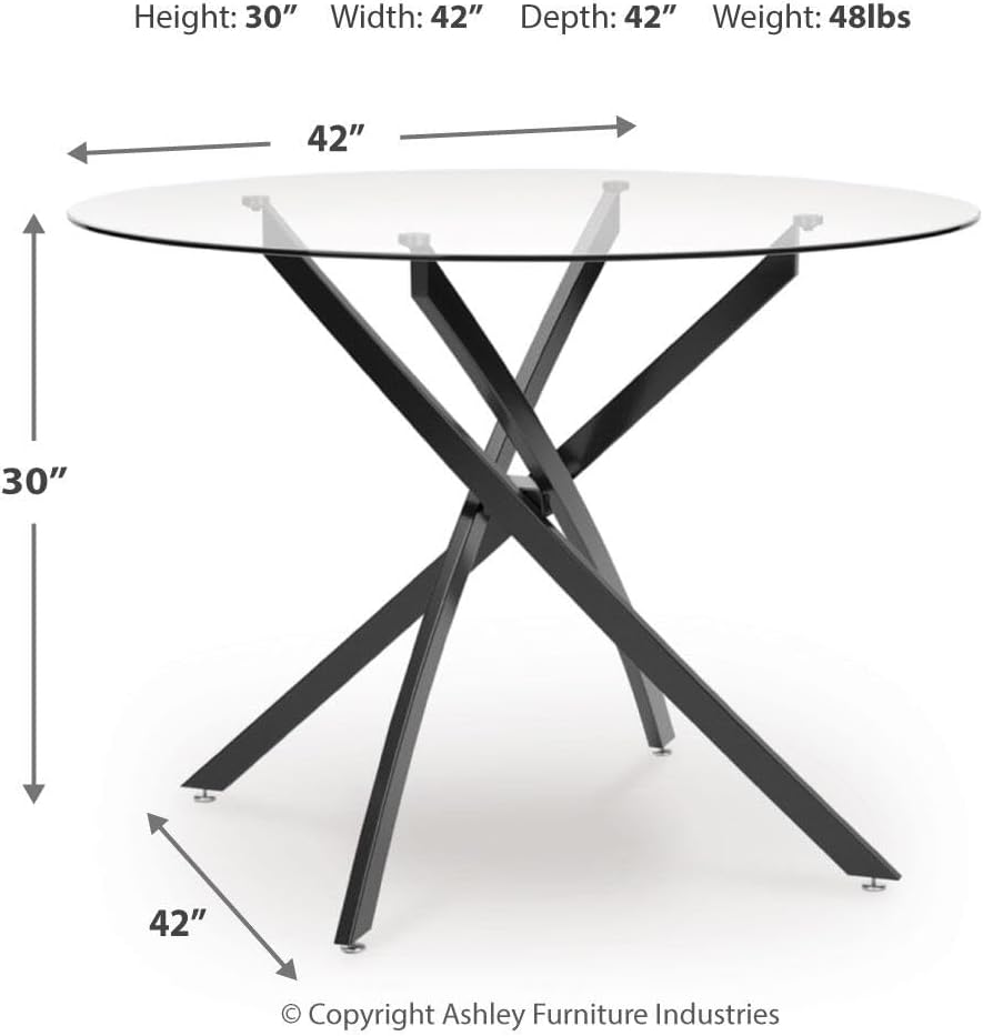 Signature Design by Ashley Pharwynn Modern Glass Tabletop Dining Table with Cross-Shaped Base, Black