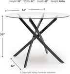 Signature Design by Ashley Pharwynn Modern Glass Tabletop Dining Table with Cross-Shaped Base, Black