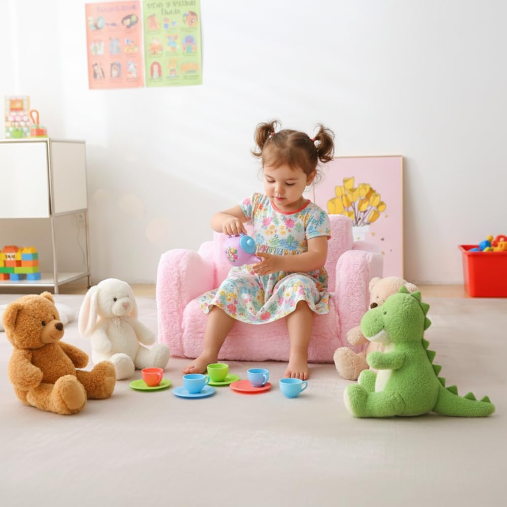 Toddler Couch 2-in-1 Flip Open Convertible Sherpa Kids Sofa Chair, Pink | LUXURY SHERPA COUCH | KIDS SOFA CHAIR | REMOVABLE MACHINE WASHABLE COVER