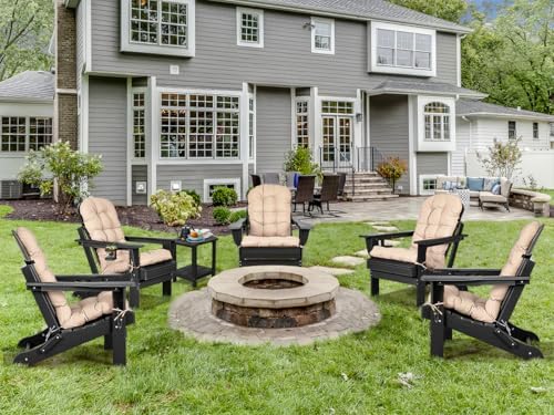 nalone Folding Adirondack Chairs Set of 2 with Cushions and Cup Holder, HDPE Plastic Oversized Patio Chair Weather Resistant, Used in Outdoor, Fire Pit, Deck, Garden, Campfire Chairs (Black)