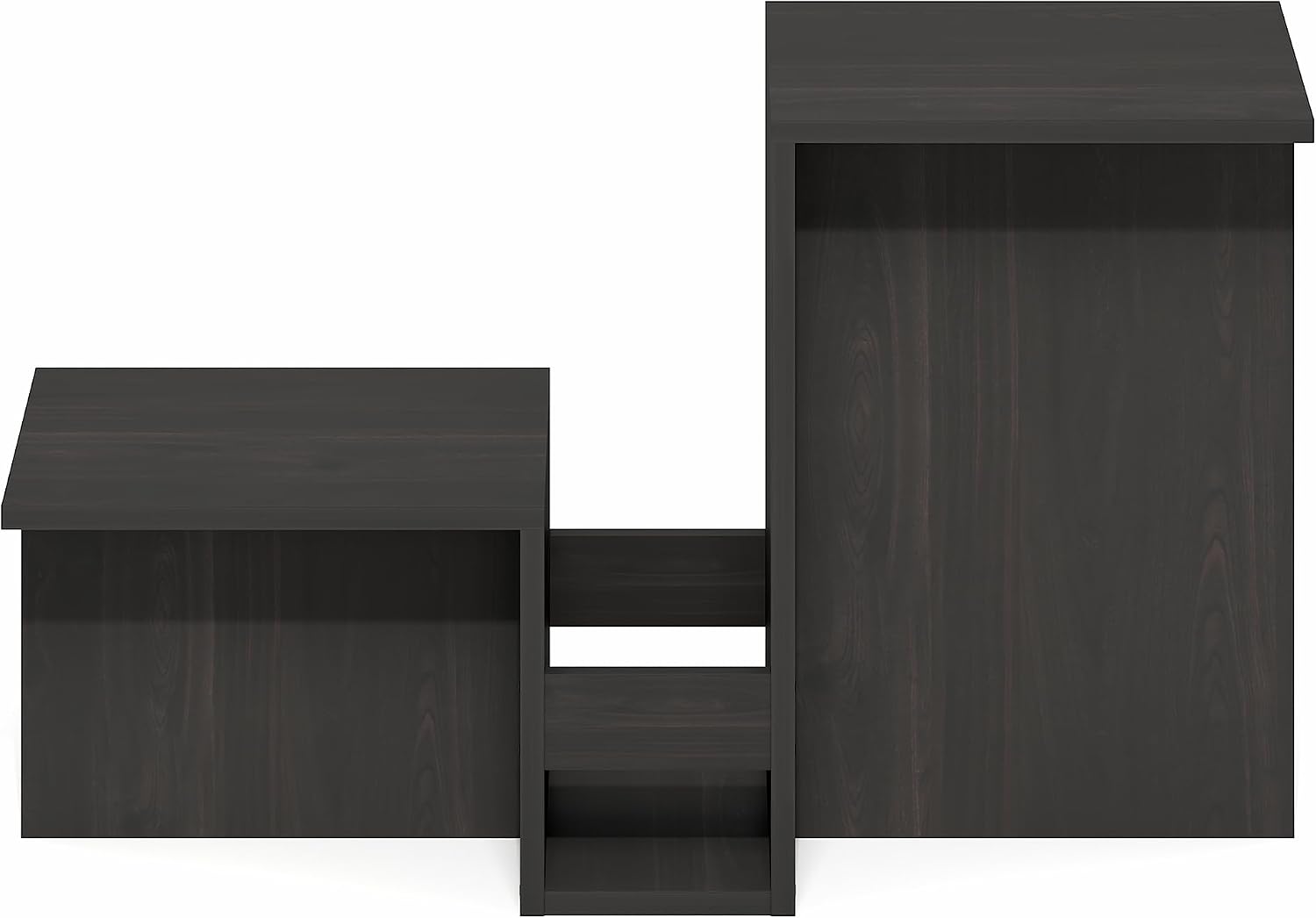 Furinno BOYATE Side Table, Valley Shaped End Table, with Tiered Levels and Magazine Rack, for Living Room, Espresso