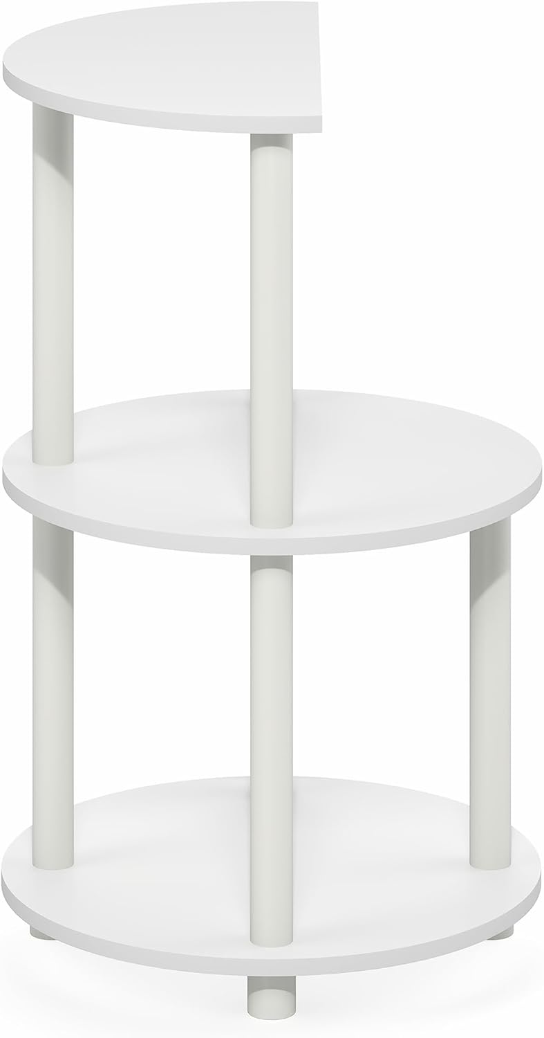 Furinno Turn-N-Tube Side Table, 3-Tier Round End Table, Half Round Top Panel Night Stand, Nightstand, Bedside Table with Open Shelf, for Living Room, Bedroom, Plain White