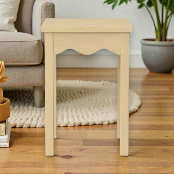 Natural Wavy Accent Side Table, Modern Sculptural End Table with Two-Tone Wood Finish, Small Square Nightstand for Living Room, Bedroom, Plant Stand & Small Spaces, 24 Inch