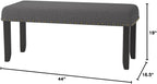 Roundhill Furniture Biony Fabric Dining Bench with Nailhead Trim, Grey
