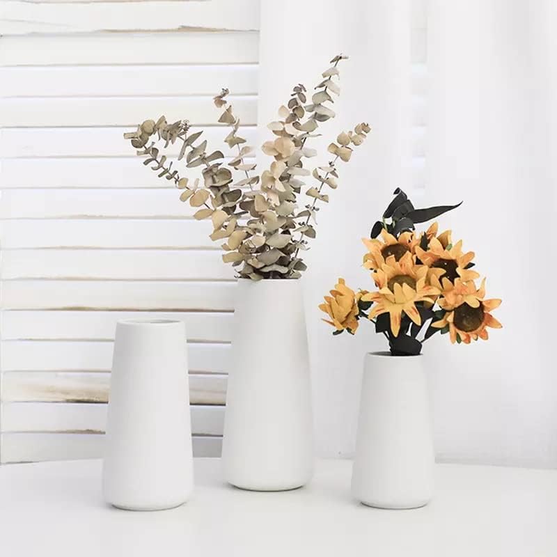 DECORPIA White Ceramic Vase - Modern Flower Vase for Home Decor - Cute Vase for Pampas Grass - Desk Aesthetic Room Decor- Farmhouse Decor - Living Room - Dining Table - Office - Kitchen Shelf