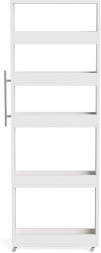 LITTLE TREE 63-Inch Slim Storage Cart on Wheels, 5-Tier Tall Narrow Mobile Shelf Organizer, Rolling Utility Cart with Metal Handle for Kitchen, Dining Room, Small Spaces, White