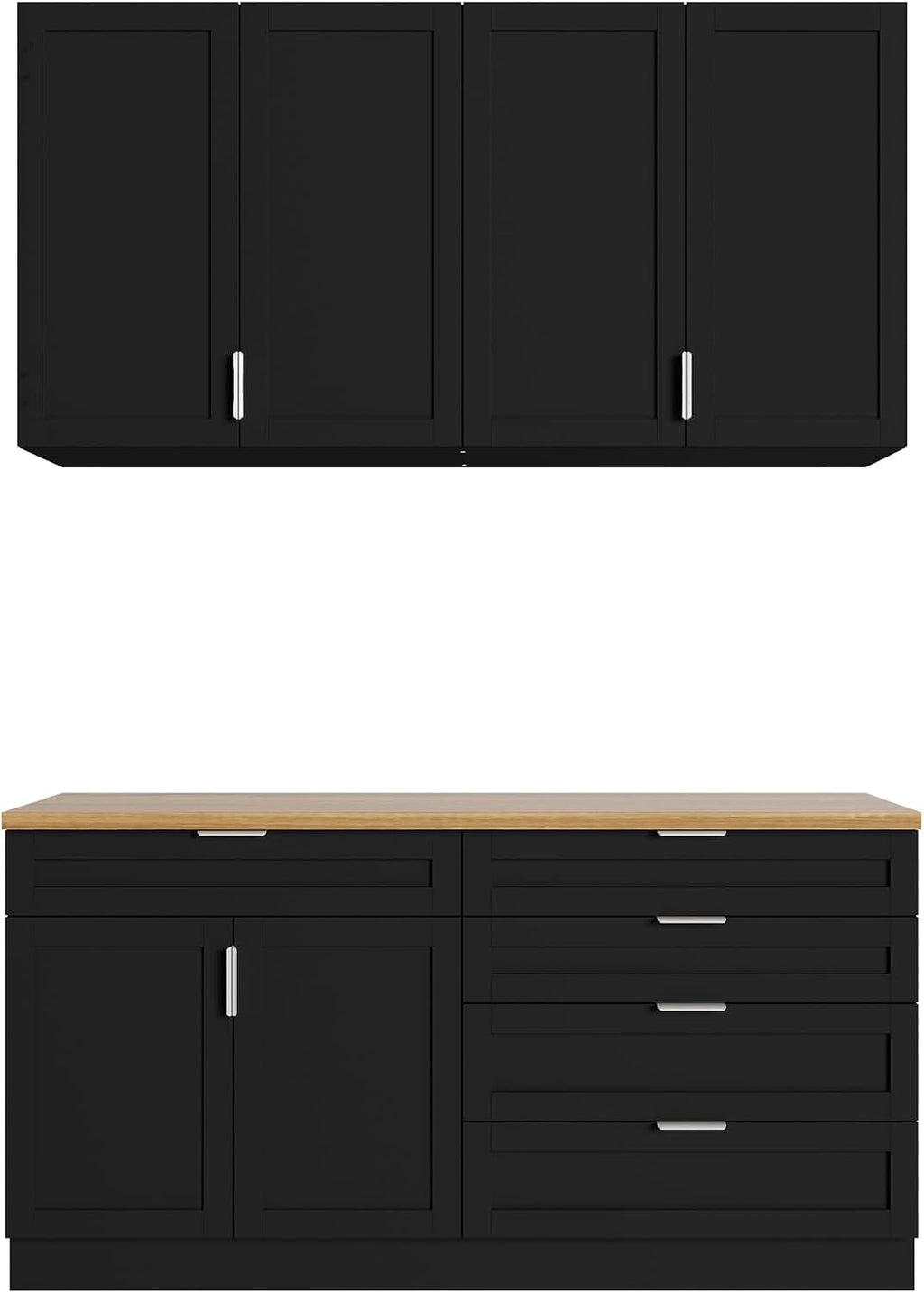 Timechee Large Kitchen Pantry Storage Cabinet Set with Wall Cupboard, Freestanding Food Pantry Cabinet for Kitchen with 6 Doors & 5 Drawers, Sideboards with Storage for Living Room, Black, 63" W