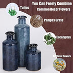 Blue Ceramic Vase Set - 3 Blue Small Vases, Farmhouse Country Flower Vase Home Decor, Living Room Decoration, Table Decoration, Fireplace Decor, and Entrance Decorations Centerpieces