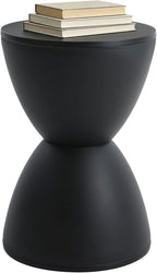 Sallie Indoor/Outdoor Stool or End Table, 16.93" H x 11.81" W, Drum Side Table, Plastic Hourglass Modern End T-able, Round Stool Side Table, for Patio, Balcony, Poolside, Entryway (Black)