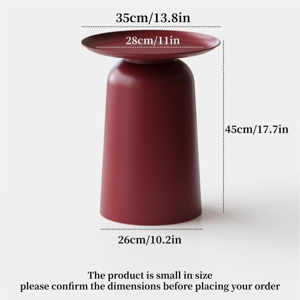 Modern Side Table, Metal Small Round End Table, Retro Coffee Table, Minimalist Sofa Table, Small Accent Table for Living Room, Sofa, Bedroom(Red)