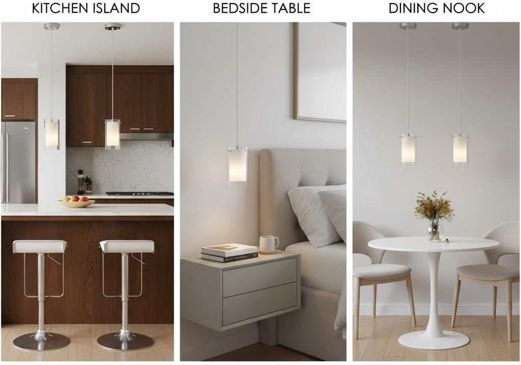 AKEZON Modern Glass Pendant Light 2 Pack, Adjustable Hanging Kitchen Island Lights Pendant Lighting Fixture Dining Room Bathroom Hallway Bar, Brushed Nickel Finish