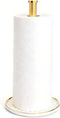 Paper Towel Holder Countertop,Kitchen Paper Towels Holder with Weighted Ceramic Base, Golden Paper Towel Holders for Standard and Large Size Rolls