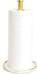 Paper Towel Holder Countertop,Kitchen Paper Towels Holder with Weighted Ceramic Base, Golden Paper Towel Holders for Standard and Large Size Rolls