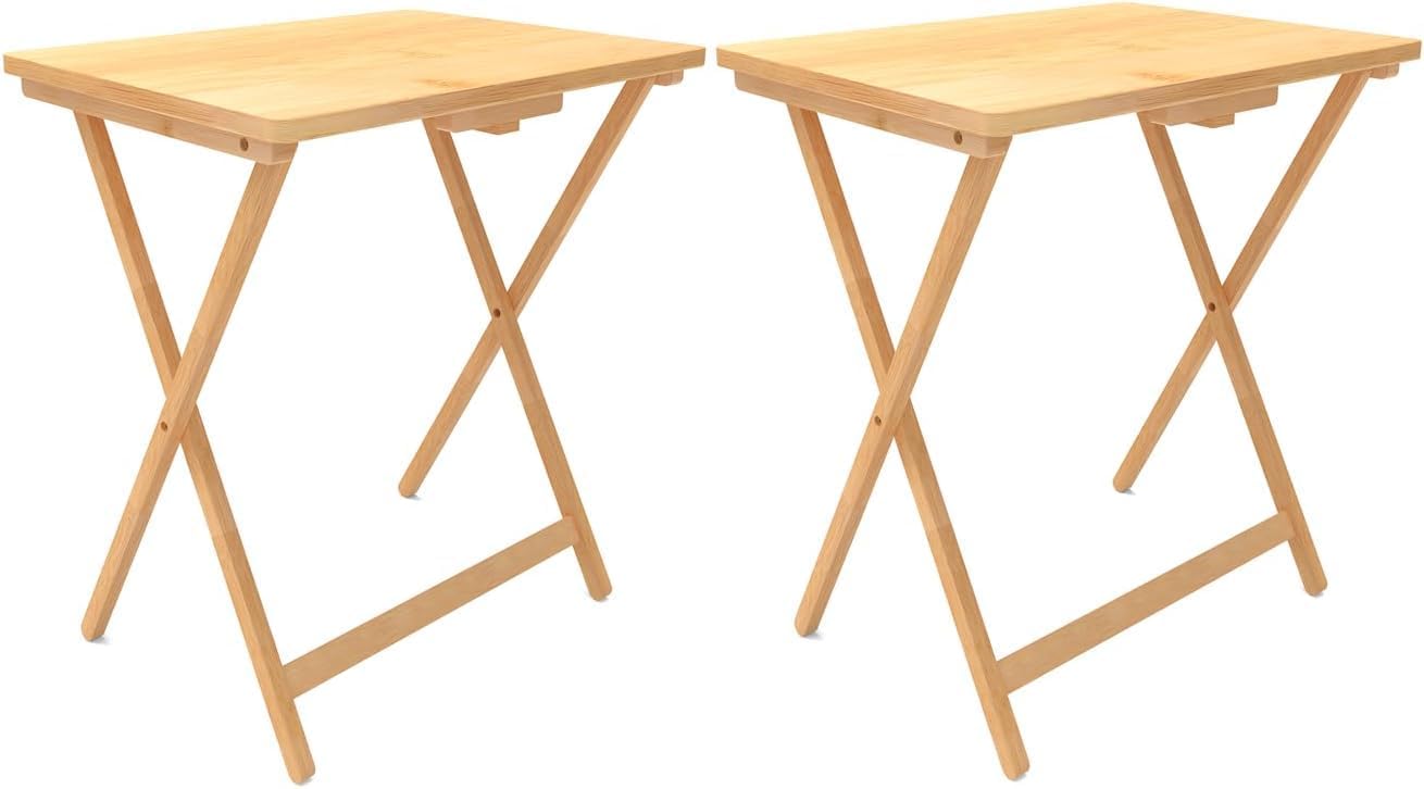 Fully Assembled Wooden TV Trays Set of 2, Folding TV Tray Tables, TV Dinner Tray for Eating