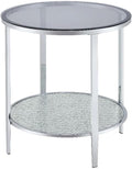 Pemberly Row Round Chrome and Tempered Glass End Table, Smoky Glass Top, Textured Mirrored Base, 22" W x 22" D x 24" H, Contemporary Style Side Table for Living Room or Bedroom Use