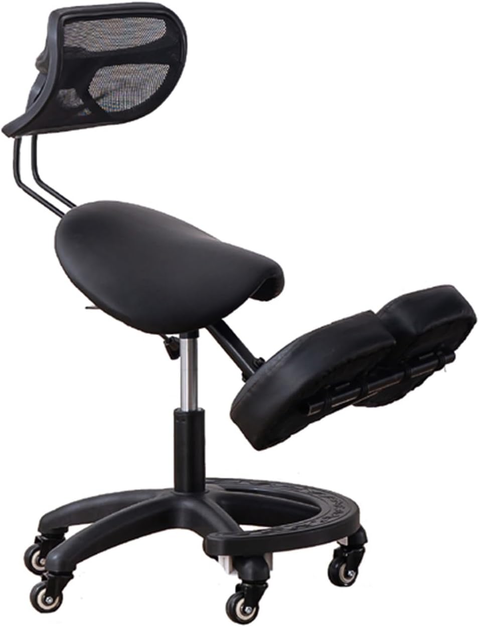 Saddle-Shaped Kneeling Chair,Ergonomic Posture Chair with Backrest and Wheels,45-60cm Adjustable Positions for Home and Office