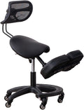 Saddle-Shaped Kneeling Chair,Ergonomic Posture Chair with Backrest and Wheels,45-60cm Adjustable Positions for Home and Office